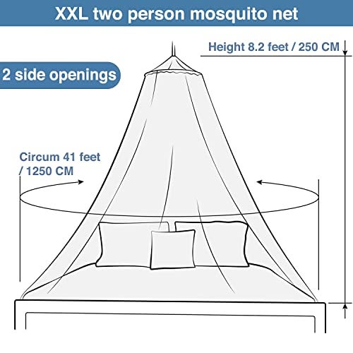 Universal Backpackers Mosquito Net for Single to King-Sized Beds – 2 Openings or Fully-Enclosed Bed Canopy – Conical Design for Decoration or Travel – Free Bag & Hanging Kit for Easy Setup - Image 4
