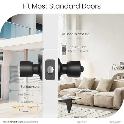 HOSOM Door Knob with Lock and Key, Matte Black Door Knobs Exterior Door Knob for Bedroom and Bathroom, Keyed Entry Door Knob Interior, Stainless Steel Door Handle,1 Pack - Image 2