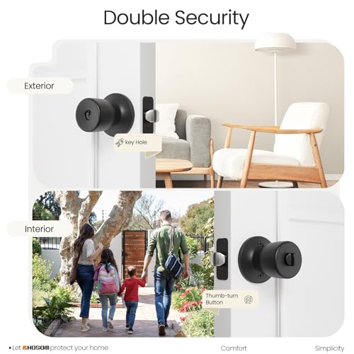 HOSOM Door Knob with Lock and Key, Matte Black Door Knobs Exterior Door Knob for Bedroom and Bathroom, Keyed Entry Door Knob Interior, Stainless Steel Door Handle,1 Pack - Image 4