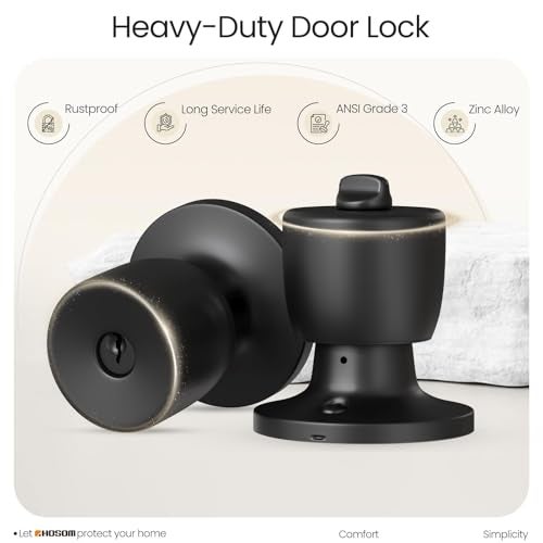 HOSOM Door Knob with Lock and Key, Matte Black Door Knobs Exterior Door Knob for Bedroom and Bathroom, Keyed Entry Door Knob Interior, Stainless Steel Door Handle,1 Pack - Image 5