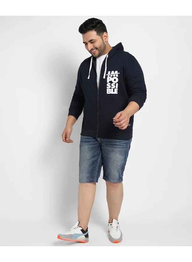 Instafab Plus Instafab Plus Men's Navy Blue Zip-Front Impossible Hoodie With Contrast Drawstring