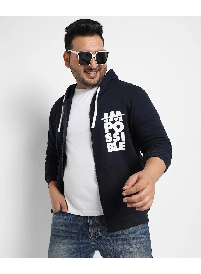 Instafab Plus Instafab Plus Men's Navy Blue Zip-Front Impossible Hoodie With Contrast Drawstring