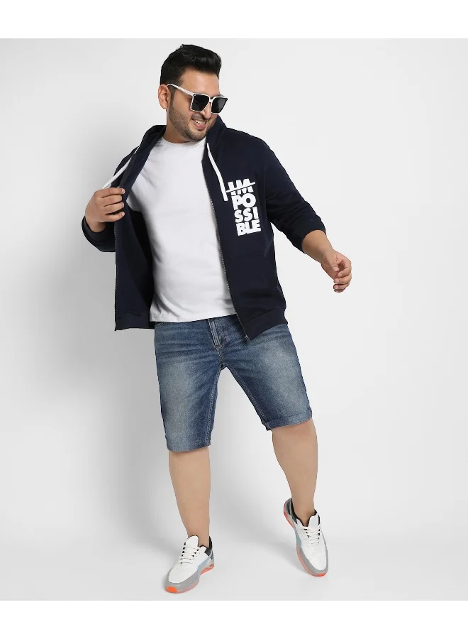 Instafab Plus Instafab Plus Men's Navy Blue Zip-Front Impossible Hoodie With Contrast Drawstring