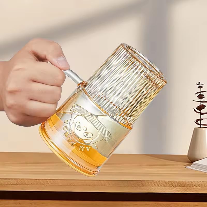 CHIRANSI Glass Tumbler with Lid Handle and Straw Embossed Iced Coffee Cup with Cute Panda Pattern Striped Colored Smoothie Glasses Mug Multicolor Cute Panda Handle Mug - Image 5