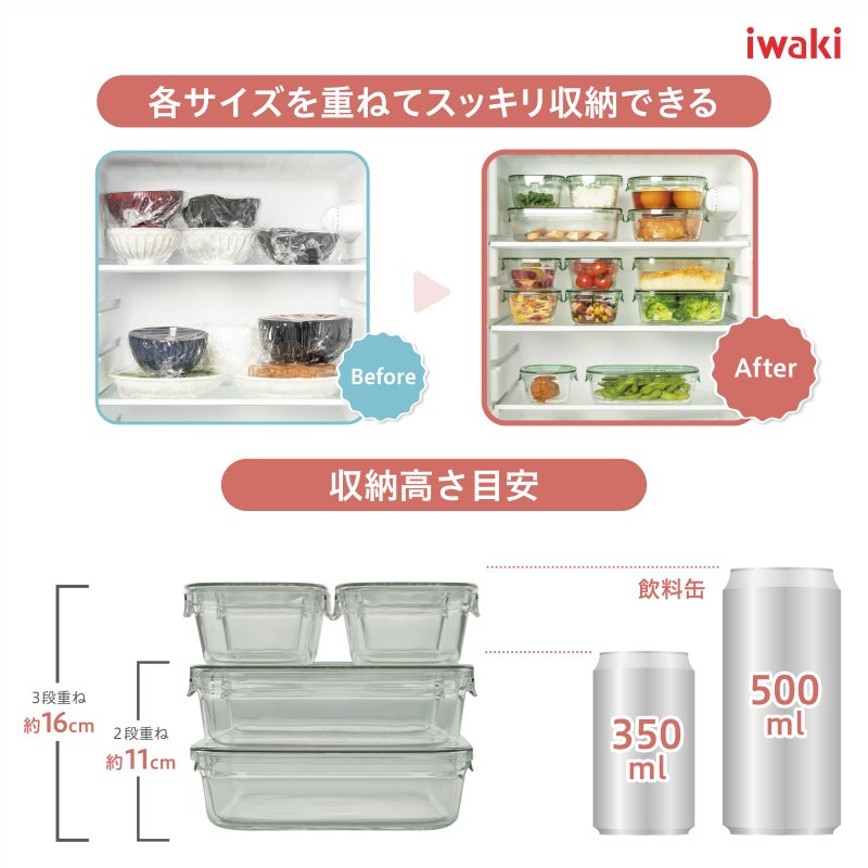 iwaki PS-PRN-4P2 Heat Resistant Glass Storage Containers, Pink, Set of 4, Pack & Range - Image 2