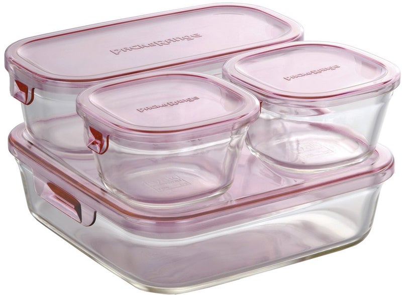 iwaki PS-PRN-4P2 Heat Resistant Glass Storage Containers, Pink, Set of 4, Pack & Range - Image 1