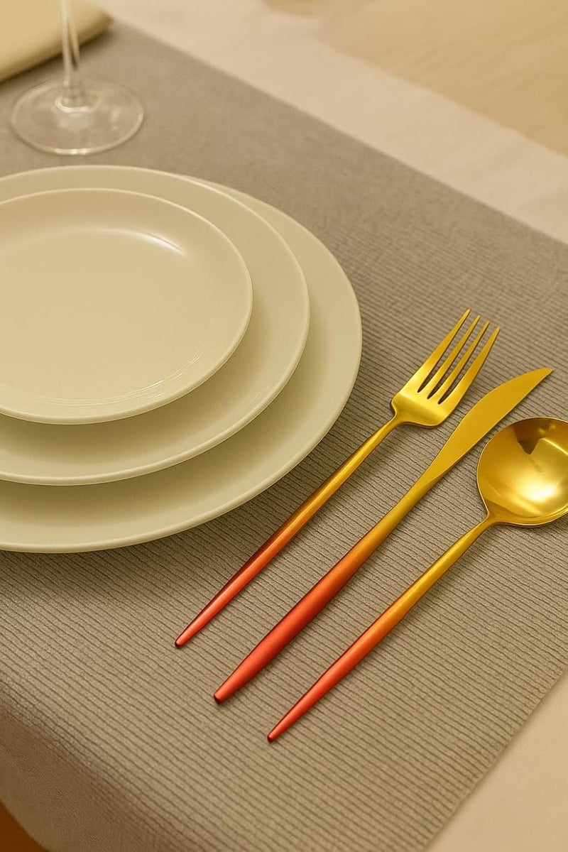 24-Piece Luxury Cutlery Set Stainless Steel Forks Spoons Knives Ergonomic Golden Finish Gift Box Home Dining Tableware (Gold/Red) - Image 1