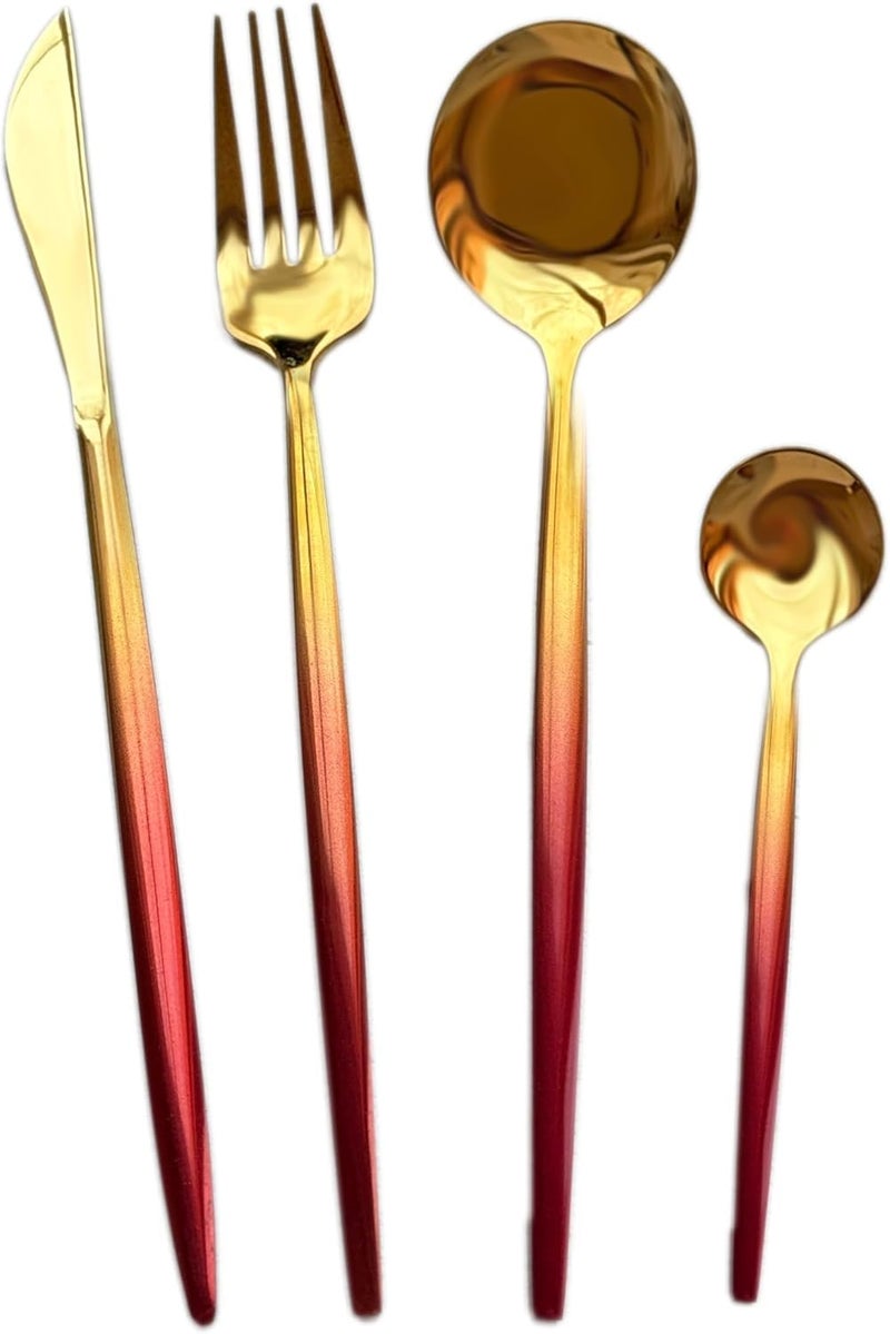 24-Piece Luxury Cutlery Set Stainless Steel Forks Spoons Knives Ergonomic Golden Finish Gift Box Home Dining Tableware (Gold/Red) - Image 2