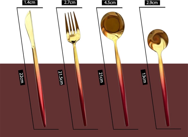 24-Piece Luxury Cutlery Set Stainless Steel Forks Spoons Knives Ergonomic Golden Finish Gift Box Home Dining Tableware (Gold/Red) - Image 3