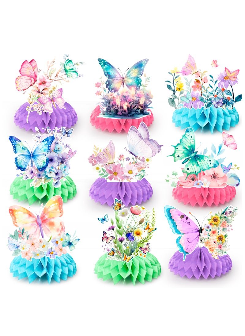 FRUITFUL PARTY Butterfly Honeycomb Centerpieces, 9 Pcs Butterfly Honeycomb Table Centerpiece for Floral Butterfly Birthday Decorations  - Image 1