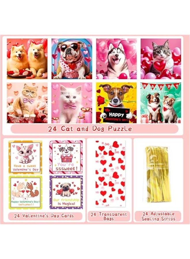 's Day Gifts for Kids, 24Packs Jigsaw Puzzle Cute Kitten Puppy Puzzle s Party Favor s DIY Greeting Cards for School Classroom Exchange Gifts - Image 2