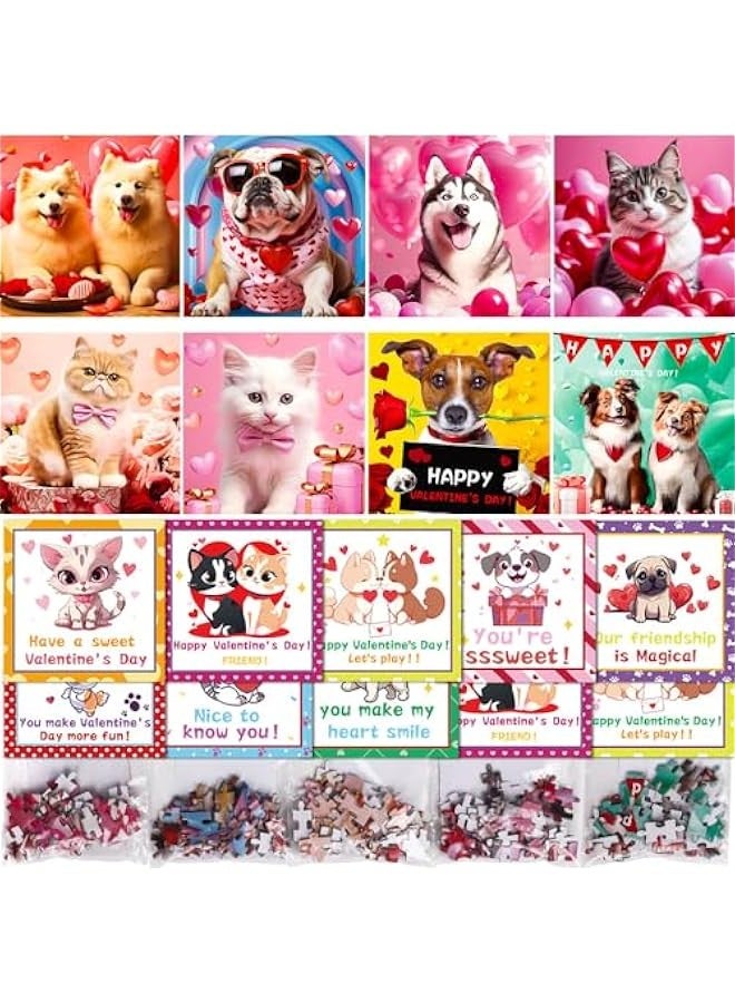 's Day Gifts for Kids, 24Packs Jigsaw Puzzle Cute Kitten Puppy Puzzle s Party Favor s DIY Greeting Cards for School Classroom Exchange Gifts - Image 1