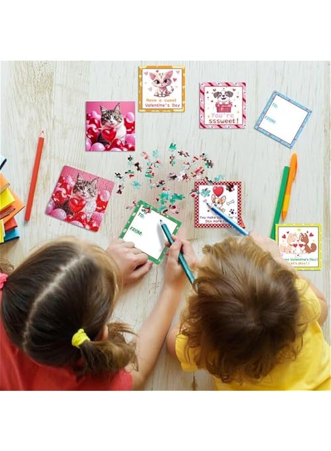 's Day Gifts for Kids, 24Packs Jigsaw Puzzle Cute Kitten Puppy Puzzle s Party Favor s DIY Greeting Cards for School Classroom Exchange Gifts - Image 3