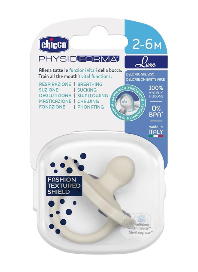 Chicco Pack Of 1 Physioforma Luxe Soft Silicone Soother, 2 - 6 M, Grey  - Image 2