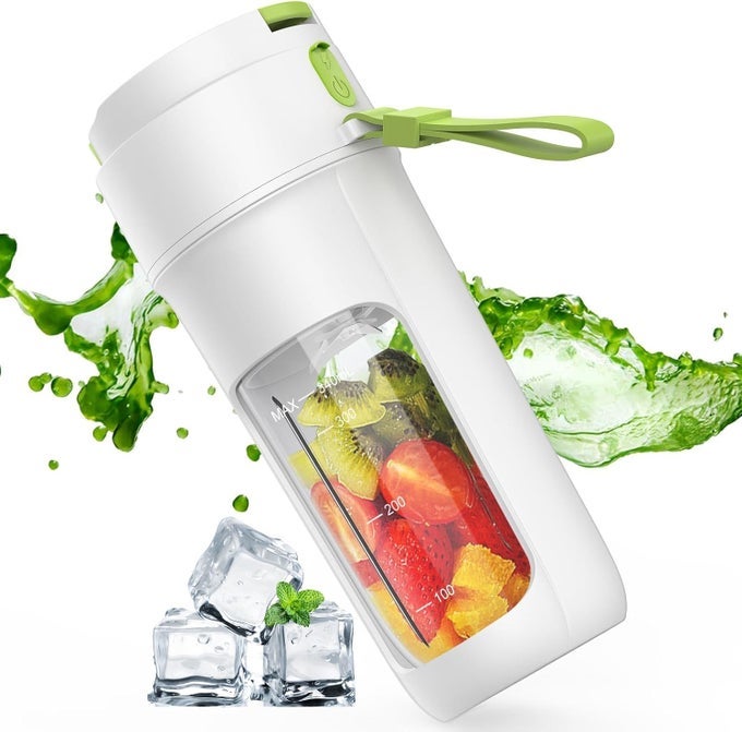 PORTABLE JUICE BLENDER BOTTLE PERSONAL USB RECHARGEABLE MINI BLENDER SHIPPER FOR SHAKES AND SMOOTHIES FRESH FRUIT ELECTRIC JUICE MIXER FOR TRAVEL GYM OFFICE AND SPORTS 340ML OFF WHITE