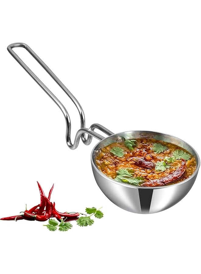 فينود مقلاة تادكا بلاتينيوم تريبلي من الفولاذ المقاوم للصدأ، كبيرة | مقلاة فاجاريا، مقلاة تادكا للتوابل، مقلاة تسخين، قطر ١١ سم | معدن ساس | مقبض متين مثبت بمسامير | صحي | غير سام - Image 1