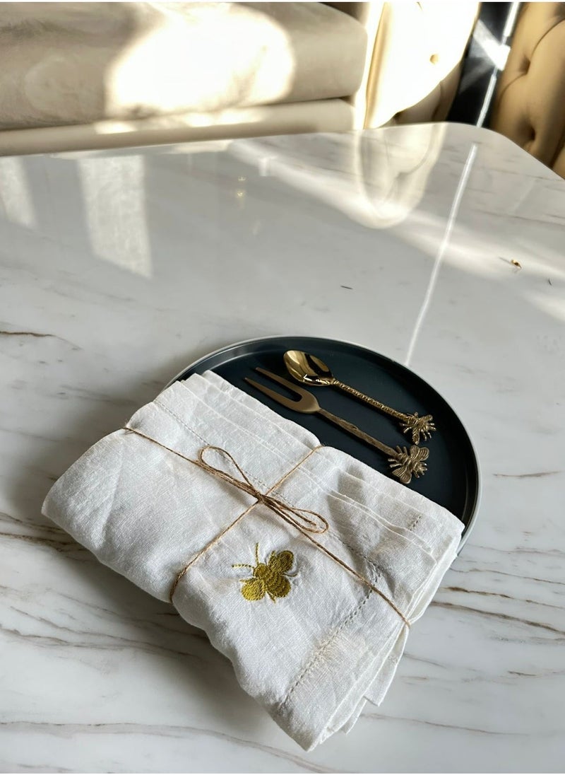 Tohfa Luxe Bee White Hemstitched Linen Napkin - Set of 4  - Image 4