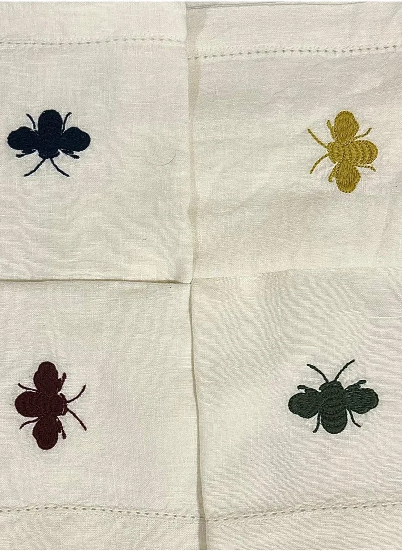 Tohfa Luxe Bee White Hemstitched Linen Napkin - Set of 4
