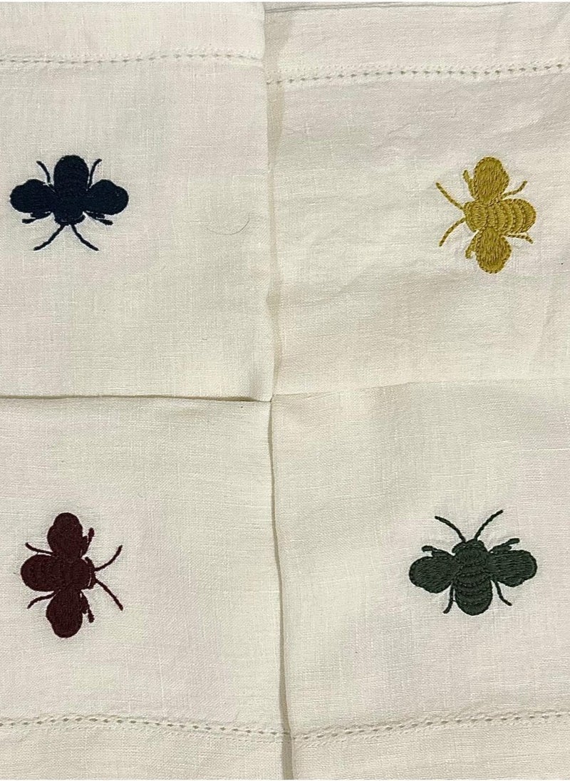 Tohfa Luxe Bee White Hemstitched Linen Napkin - Set of 4  - Image 3