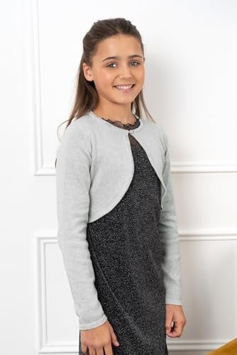 BOLEROSE Girls Long Sleeve Sparkle Cardigan Childrens Kids Bolero Shrug (Silver, 9-10 YRS) - Image 4