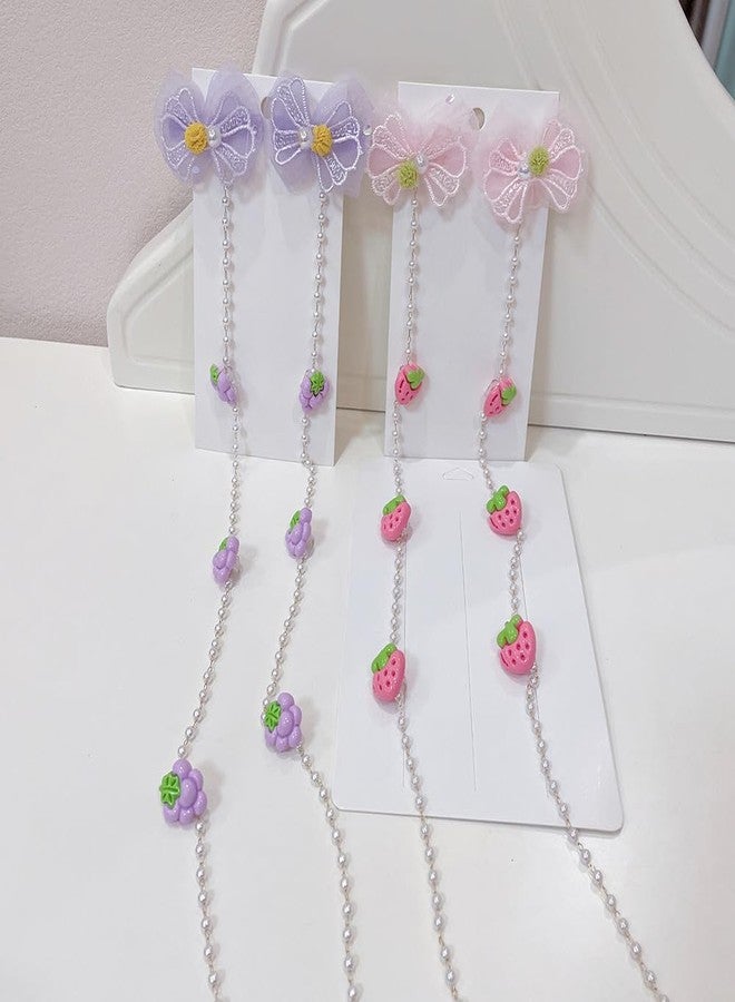 QUILBOOL Hair Clip, Fabric Butterfly Hairpin with Cartoon Detachable white Pearl Tassel, Cute Butterfly Metal Side Clip for Women Teens Girls Hair Accessories (3 pc, Multi Color) - Image 5