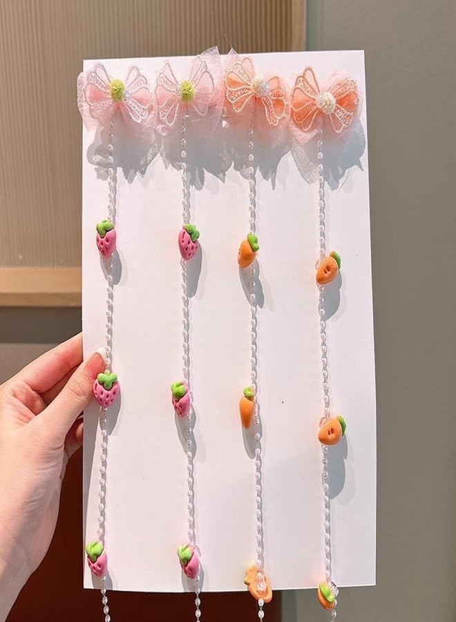 QUILBOOL Hair Clip, Fabric Butterfly Hairpin with Cartoon Detachable white Pearl Tassel, Cute Butterfly Metal Side Clip for Women Teens Girls Hair Accessories (3 pc, Multi Color) - Image 1
