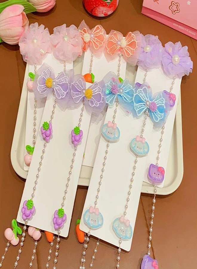 QUILBOOL Hair Clip, Fabric Butterfly Hairpin with Cartoon Detachable white Pearl Tassel, Cute Butterfly Metal Side Clip for Women Teens Girls Hair Accessories (3 pc, Multi Color) - Image 2