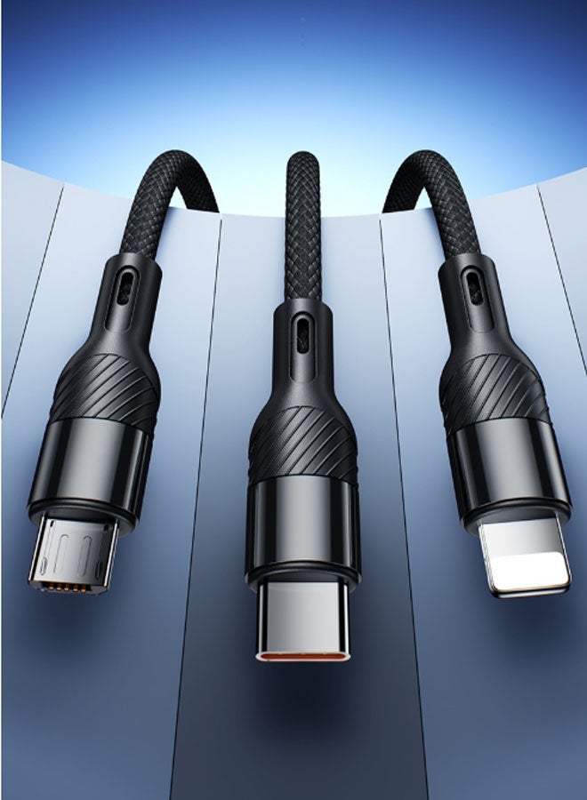 كابل شحن متعدد الوظائف 5 في 1، كابل شحن سريع بقوة 240 واط، USB/USB C - من النوع C، لايتنينغ، مايكرو لسلسلة iPhone16/15/14/13/12/11/ماك بوك/اي باد/سامسونج/هواوي/ لابتوب، إلخ (أسود نجمي. 2 متر) - Image 3