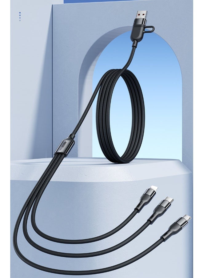 كابل شحن متعدد الوظائف 5 في 1، كابل شحن سريع بقوة 240 واط، USB/USB C - من النوع C، لايتنينغ، مايكرو لسلسلة iPhone16/15/14/13/12/11/ماك بوك/اي باد/سامسونج/هواوي/ لابتوب، إلخ (أسود نجمي. 2 متر) - Image 2