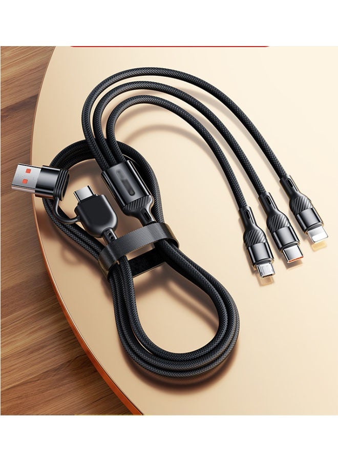 كابل شحن متعدد الوظائف 5 في 1، كابل شحن سريع بقوة 240 واط، USB/USB C - من النوع C، لايتنينغ، مايكرو لسلسلة iPhone16/15/14/13/12/11/ماك بوك/اي باد/سامسونج/هواوي/ لابتوب، إلخ (أسود نجمي. 2 متر) - Image 1