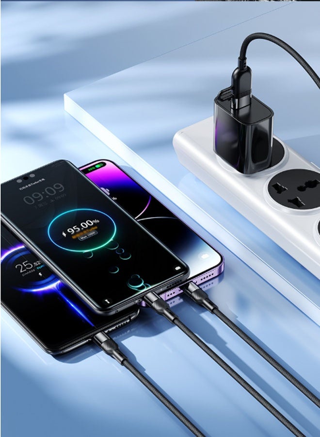 كابل شحن متعدد الوظائف 5 في 1، كابل شحن سريع بقوة 240 واط، USB/USB C - من النوع C، لايتنينغ، مايكرو لسلسلة iPhone16/15/14/13/12/11/ماك بوك/اي باد/سامسونج/هواوي/ لابتوب، إلخ (أسود نجمي. 2 متر) - Image 5