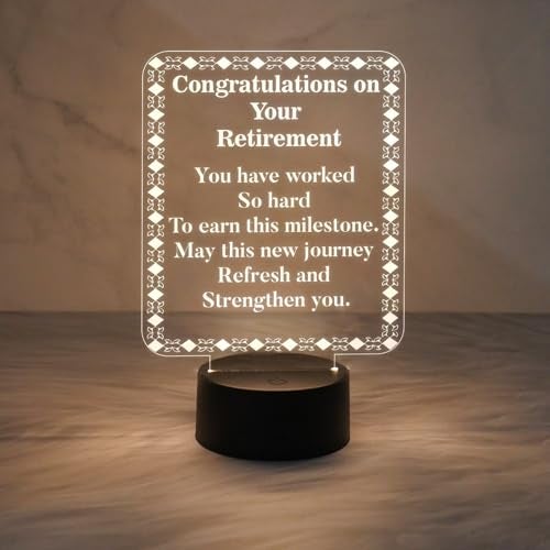GIFTMEBAZAR Engraved Retirement Night Lamp with Warm White Light & USB Powered Gift for Retirement | Gift for Retirement Man & Women (Congratulations on Your Retirement) - Image 2