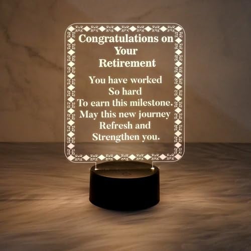 GIFTMEBAZAR Engraved Retirement Night Lamp with Warm White Light & USB Powered Gift for Retirement | Gift for Retirement Man & Women (Congratulations on Your Retirement) - Image 1