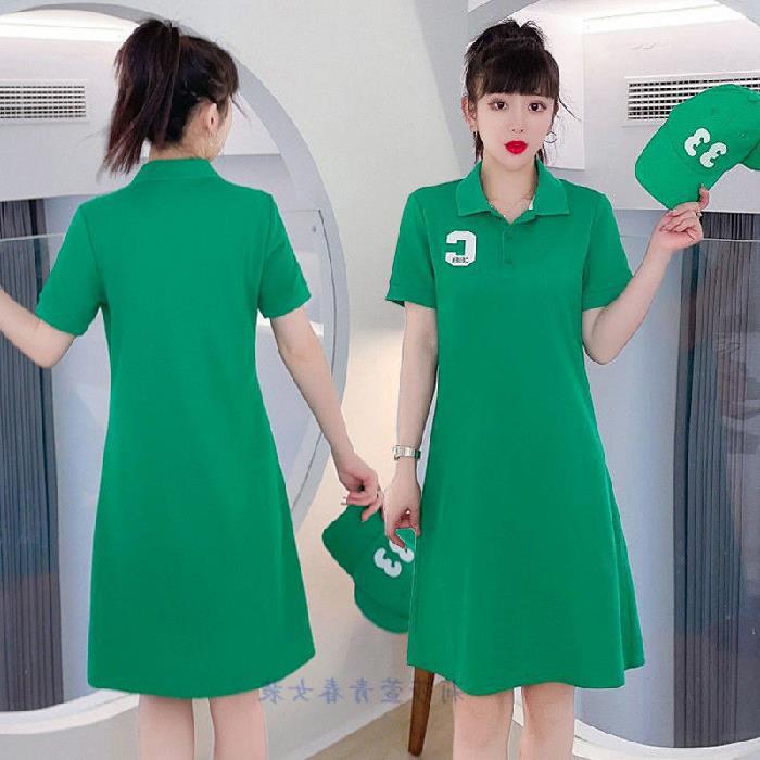 2024 Summer New Polo Dress Casual Womens Tee Dark green - Image 1