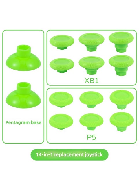PS5/PS4/XB1/handle 14-in-1 Suit Universal Swing Head Replacement Rocker Button Cap-Product Color:PS5/XB1 Suit/14 In 1-Green/with Packaging