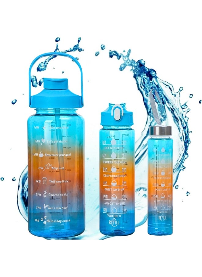 VIO Set of 3 Sports Water Bottles 3 Pack Leakproof Motivational Sports Water Bottle with Time Markings Drinking Water Bottle Water Jug with Capacity Marker Water Tumbler for School Office Work Home Gym Yoga Sports Exercise Fitness Cycling Outdoor Men Women Kids 2000 ML 2L 900 ML 500 ML Gift Party Favors Back To School Must Haves  - Image 1