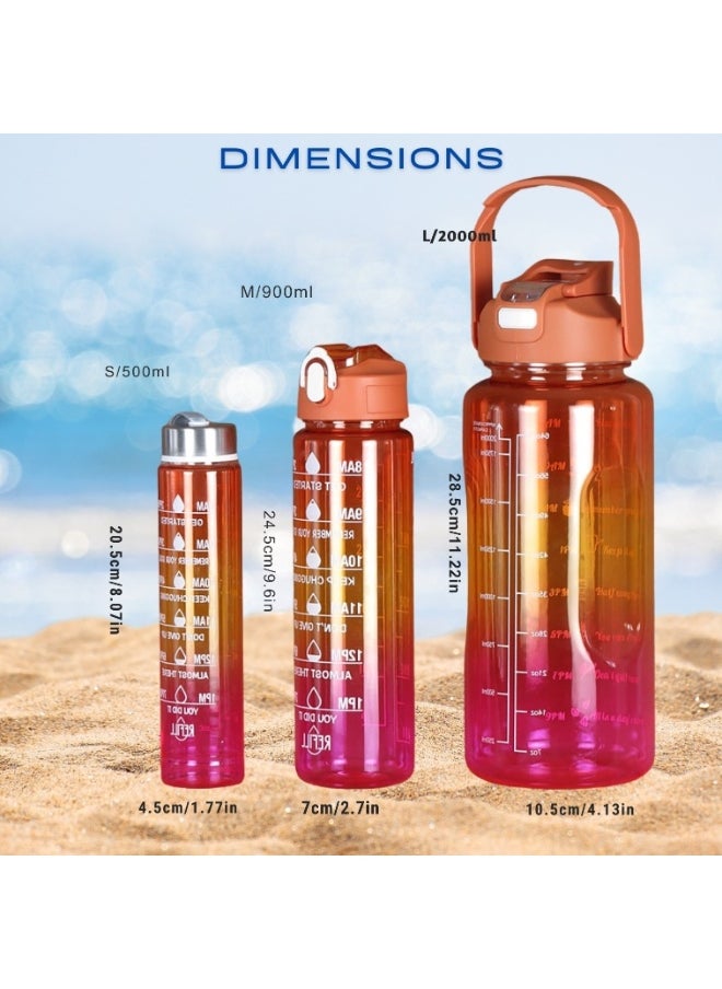 VIO Set of 3 Sports Water Bottles 3 Pack Leakproof Motivational Sports Water Bottle with Time Markings Drinking Water Bottle Water Jug with Capacity Marker Water Tumbler for School Office Work Home Gym Yoga Sports Exercise Fitness Cycling Outdoor Men Women Kids 2000 ML 2L 900 ML 500 ML Gift Party Favors Back To School Must Haves  - Image 4