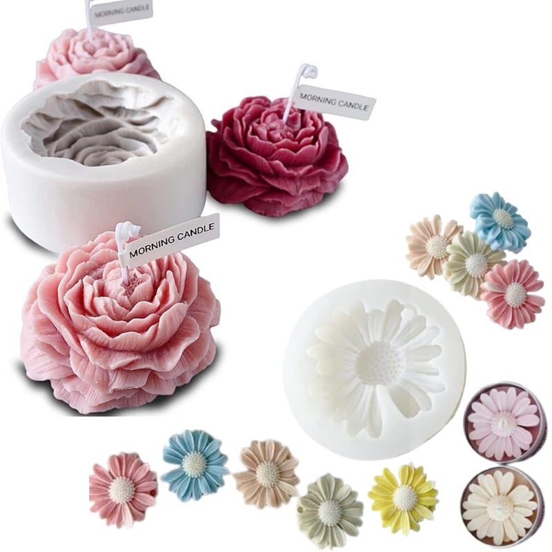 LEGACYCART Peony Flower And Daisy Flower Silicone Fondant Mold 3D DIY Fondant Candle Soap Mould Molds for Making Cake Decoration DIY Handmade soap Jelly Sugar Chocolate Bakeware Molds PAck of 2