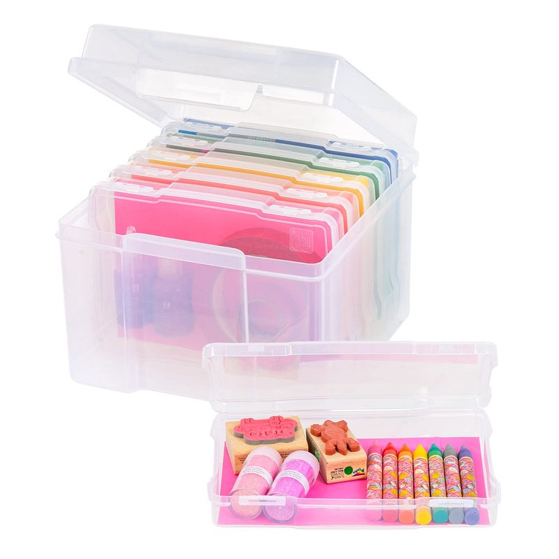 IRIS USA 5 x 7 Photo Storage Box Craft Keeper Transparent Container with 6 Organization Cases for Pictures Crafts Scrapbooking Stationery Storage Protection and Organization Clear