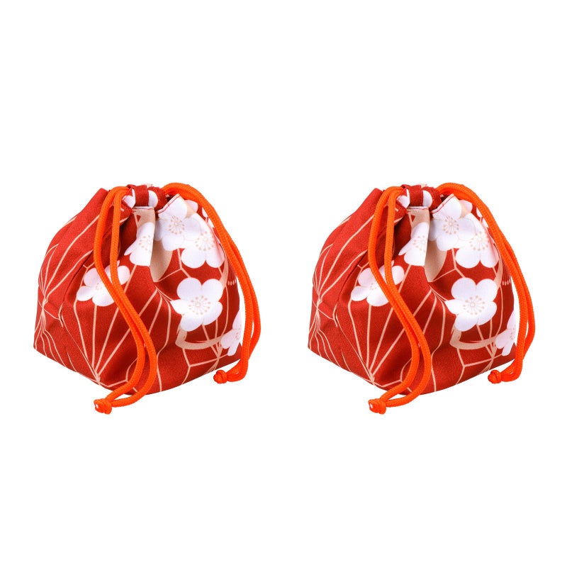2 pcs Pattern Japanese Style Drawstring Bag Portable Lightweight Drawstring Pouch Purse Cosmetic Bag - Image 1