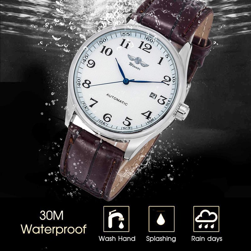 Gute Men's Watch, Mechanical Skeleton Steampunk Automatic Self-Winding Arabic Numeral Blue Hands Brown PU Leather Wrist Watch - Image 4