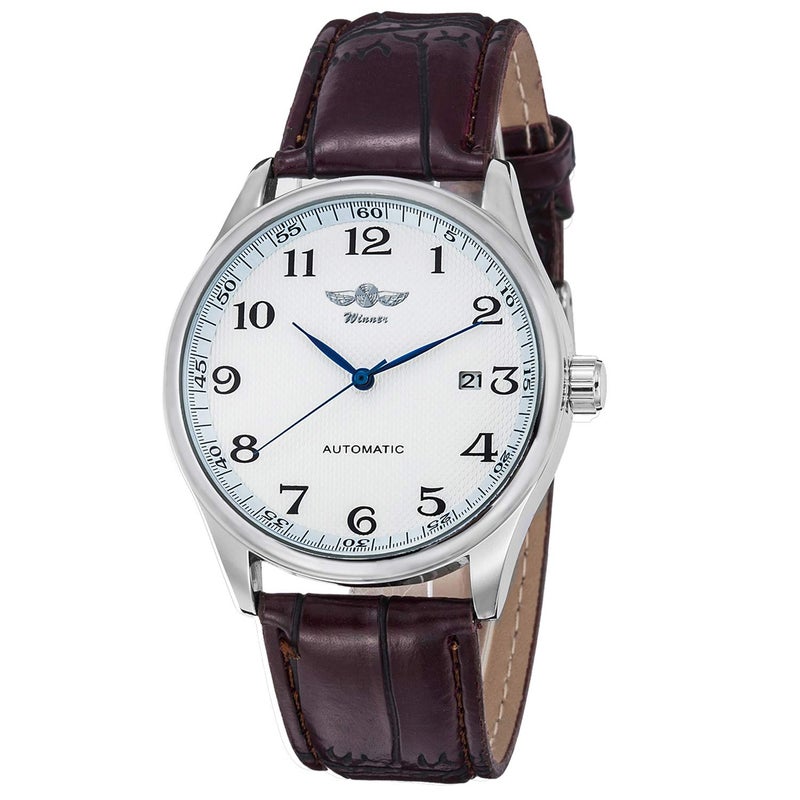 Gute Men's Watch, Mechanical Skeleton Steampunk Automatic Self-Winding Arabic Numeral Blue Hands Brown PU Leather Wrist Watch - Image 1