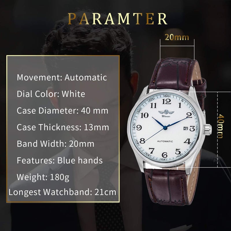 Gute Men's Watch, Mechanical Skeleton Steampunk Automatic Self-Winding Arabic Numeral Blue Hands Brown PU Leather Wrist Watch - Image 3