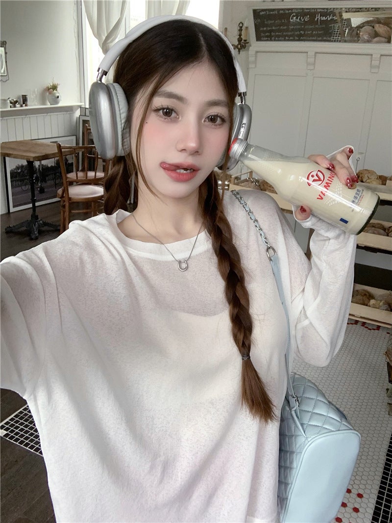 Generic [Factory Source in stock Straight Hair] Yellow Sunscreen Long-sleeved T-shirt Womens Summer Loose Thin Air-conditioning Shirt Top Yellow - Image 2