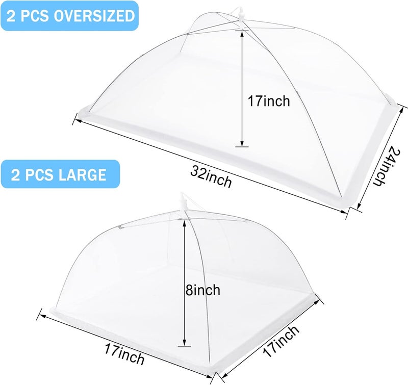 JULBEAR 4 Pcs Large and Tall Mesh Food Cover Tent Umbrella Food Screen Covers for Outside Pop-up Mesh Reusable Food Nets for Parties Picnics Outdoor BBQs Collapsible (2 Pcs 32"x24", 2 Pcs 17"x17") - Image 2
