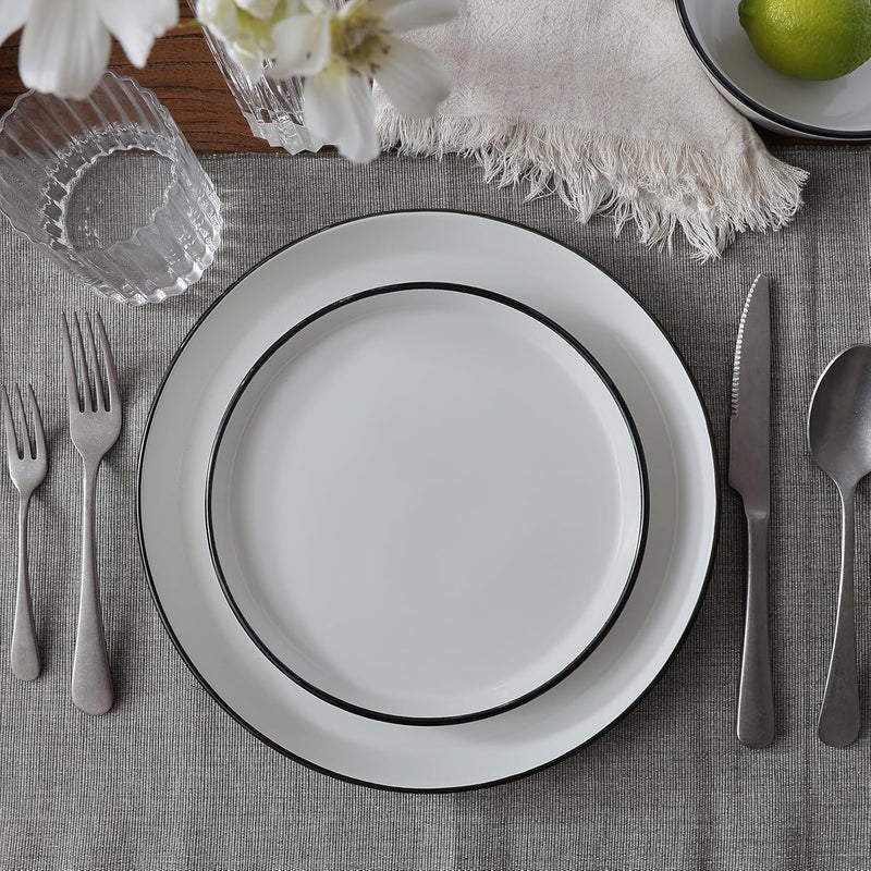 Famiware Saturn Dinnerware Sets Plates and Bowls Sets for 4 12 Pieces Stoneware Dish Set  Chip and Scratch Resistant Microwave and Dishwasher Safe Tableware Set White with Rim - Image 3