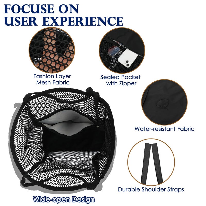Fammart Mesh Beach Bag for Women, Casual Hobo Bags Large Beach Tote for Pool Travel Cruise Vacation Essentials, Simple Modern - Black - Image 5
