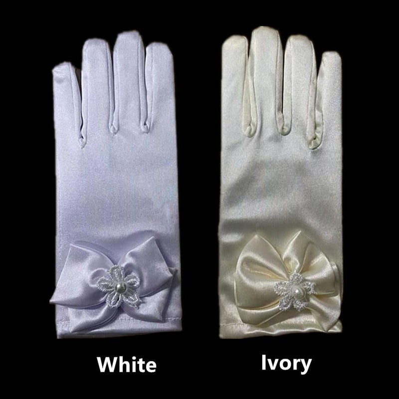 DreamHigh Wedding Flower Girl's Stretch Satin Dress Gloves - Image 2