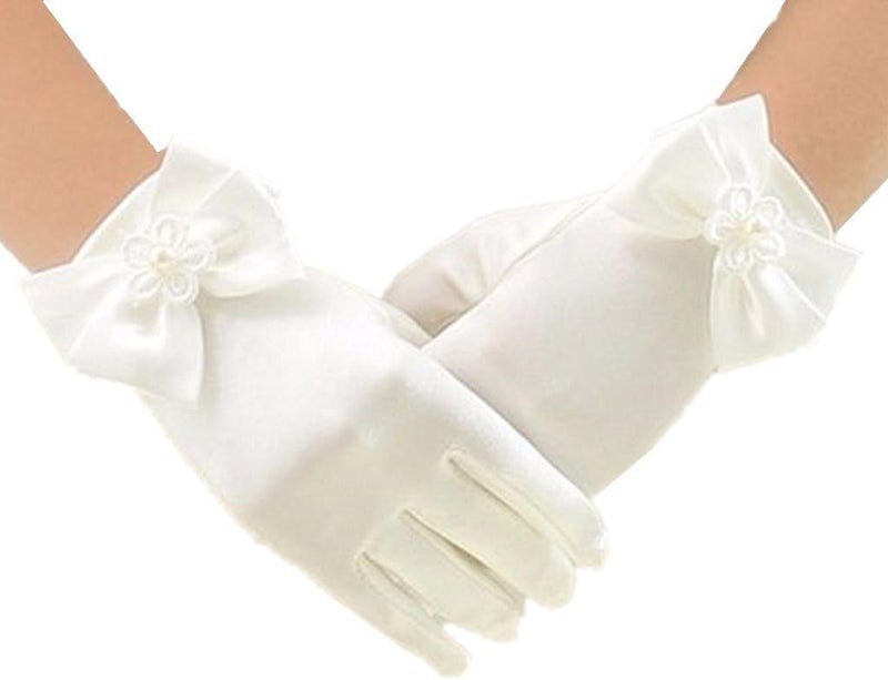 DreamHigh Wedding Flower Girl's Stretch Satin Dress Gloves - Image 1