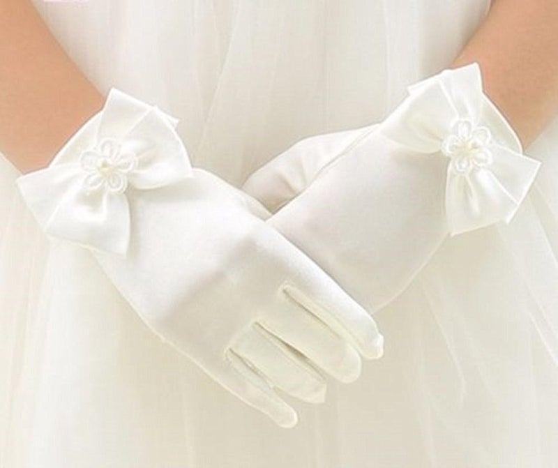 DreamHigh Wedding Flower Girl's Stretch Satin Dress Gloves - Image 3
